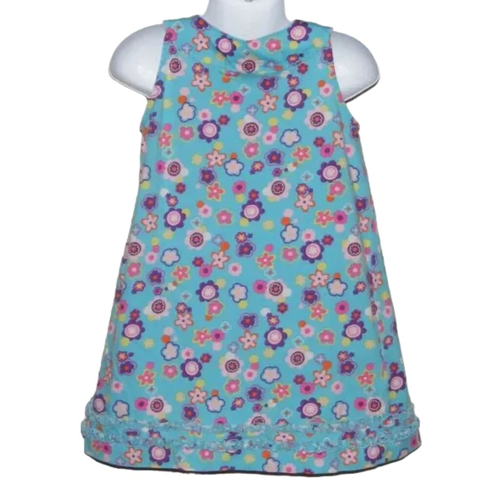 HANNA ANDERSSON Dress, 4T/100, Blue Floral, Sleeveless, Ruffle hem